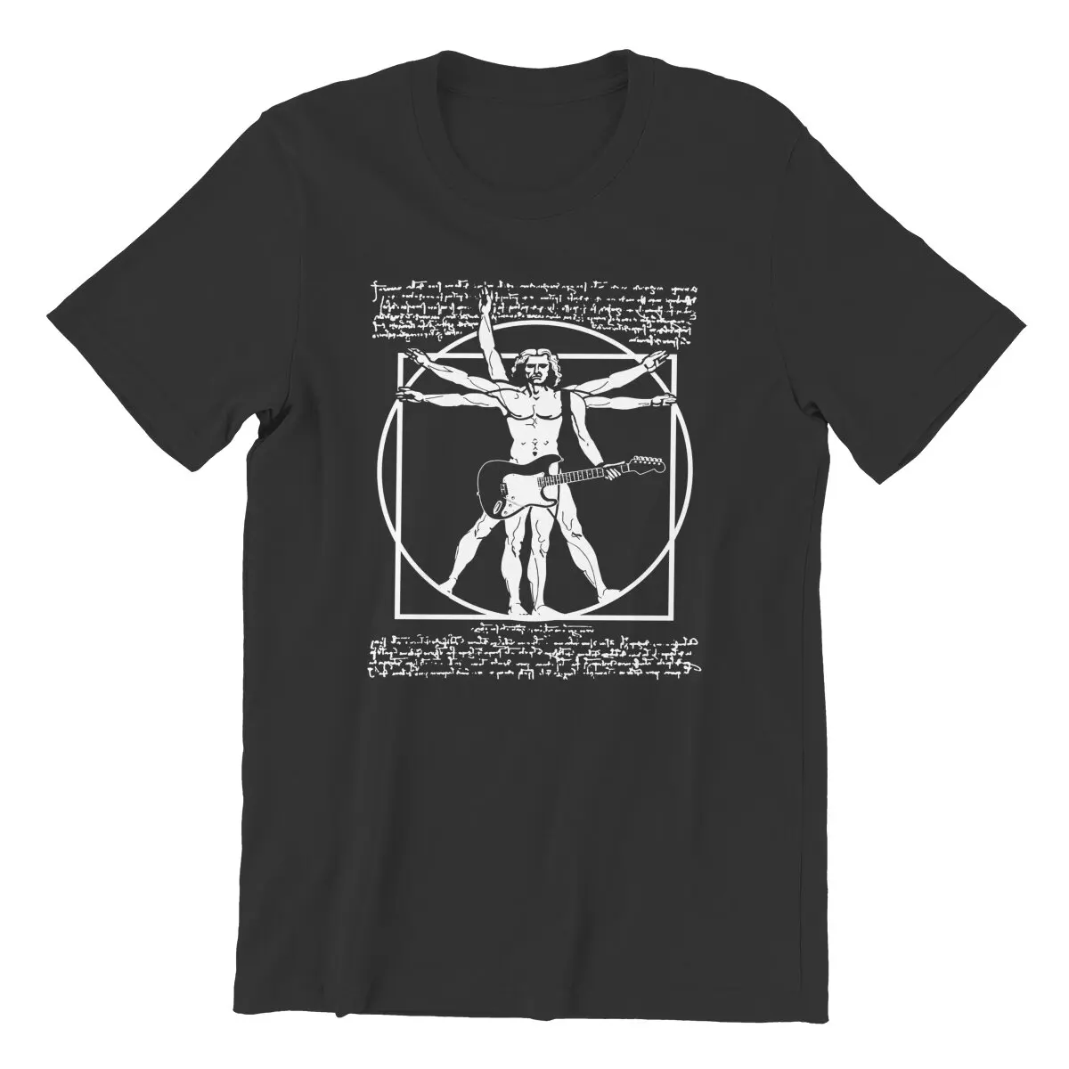 VITRUVIAN MAN PLAYING THE GUITAR DA VINCI GUITARIST LEONARDO DA VINCI PARODY T Shirts  Pure Cotton Clothes Gift Idea T-Shirt