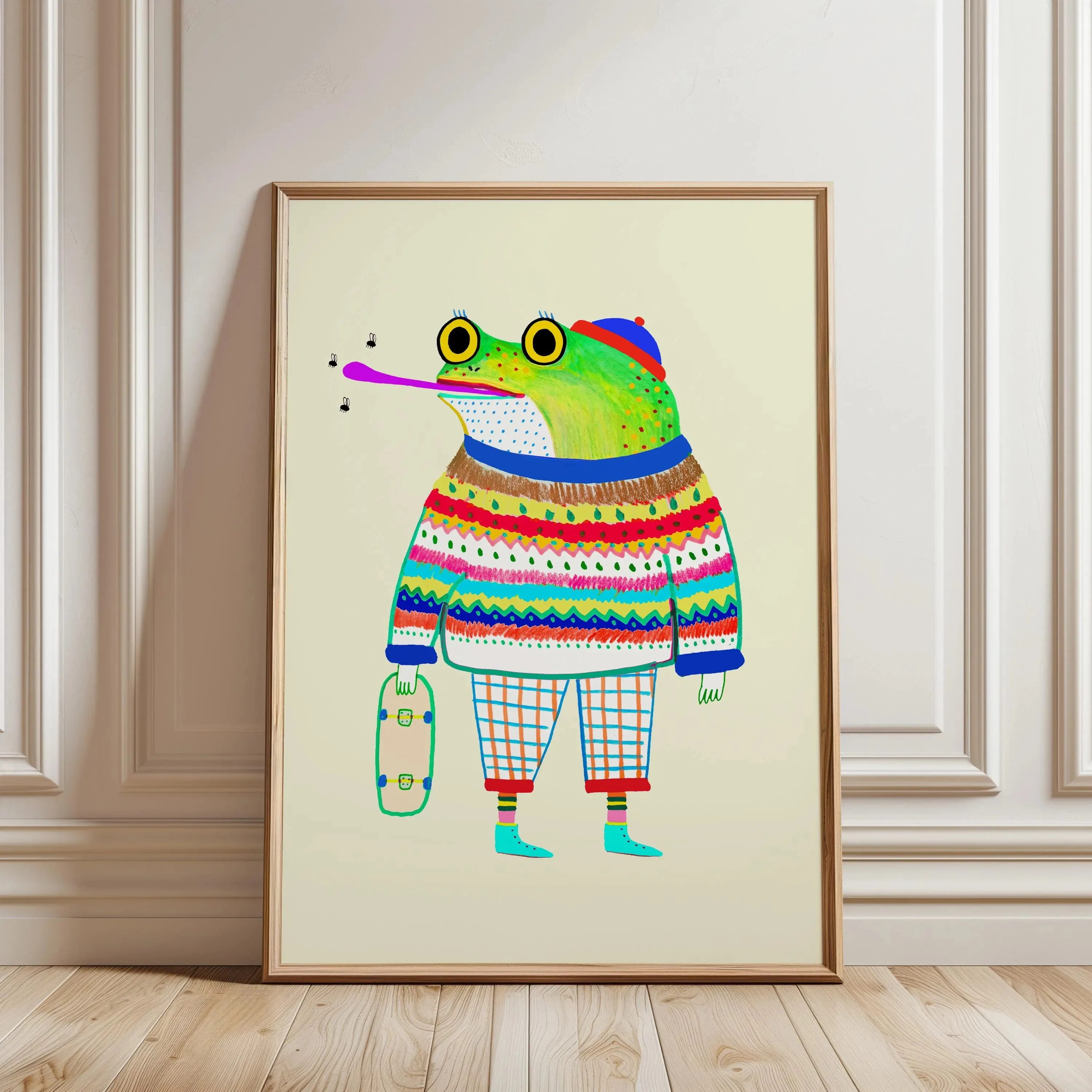 Skateboarding Frog Art Print Illustration Poster and Print Nursery Wall Art Canvas Painting Picture for Kids Room Kitchen Decor