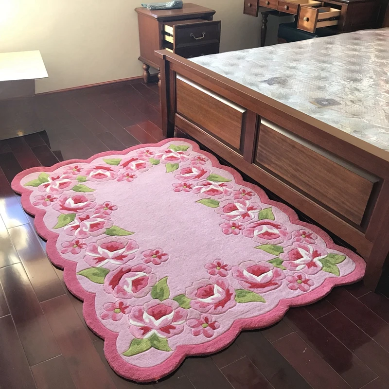 

Pink Rose Pastoral Living Room Tea Table Household Carpet Bedroom Tatami Bedside Large Carpet Full