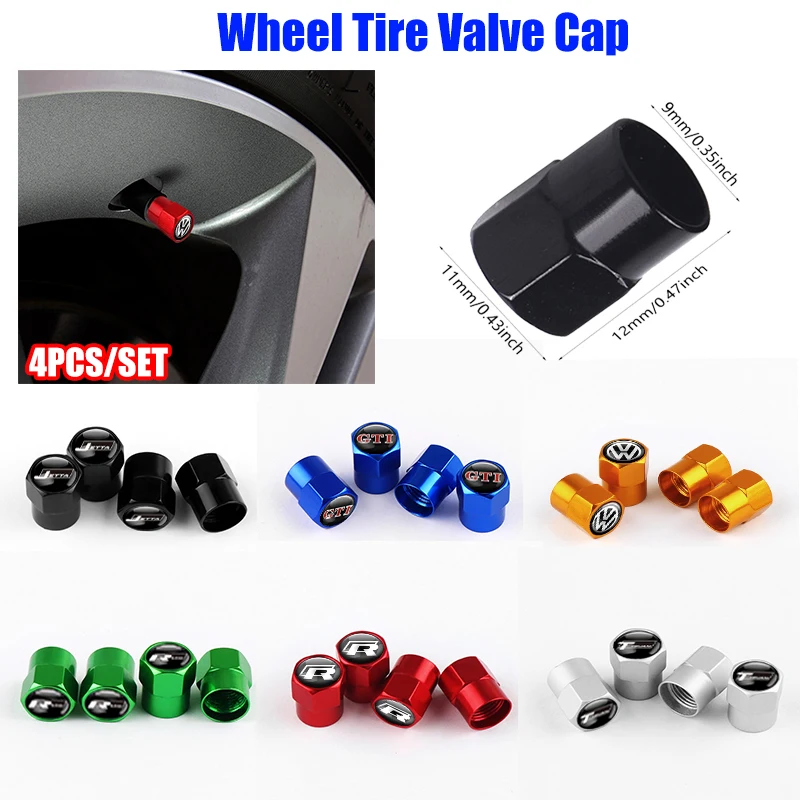 4Pcs Car Wheel Tire Valve Caps Metal Stem Covers For Volkswagen Golf Polo Tiguan Passat Jetta Touran CADDY Touareg Blue Motion