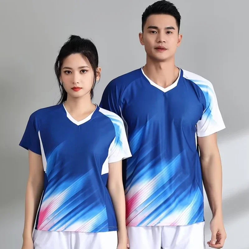 Camisetas de Ping Pong y bádminton para hombres y mujeres, secado rápido, de manga corta uniforme de tenis de mesa, estampado, Tops de voleibol de tenis