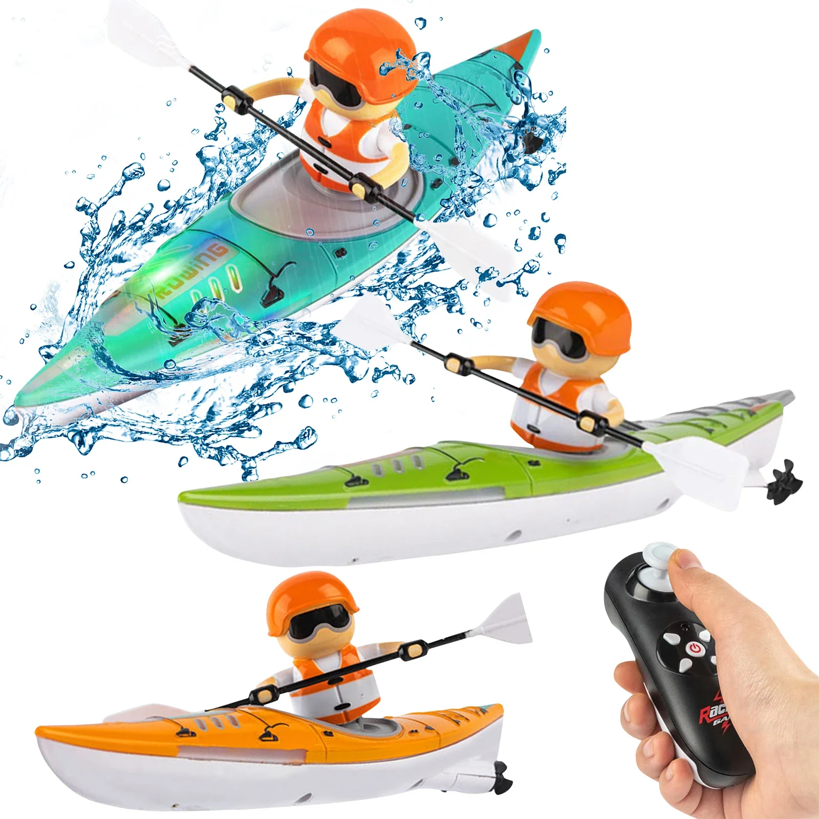 2.4Ghz Remote Control Boat W/Colorful LED Light RC Kayak Boat Innovative Realistic Paddling Design RC Boat Gift for Boys Girls