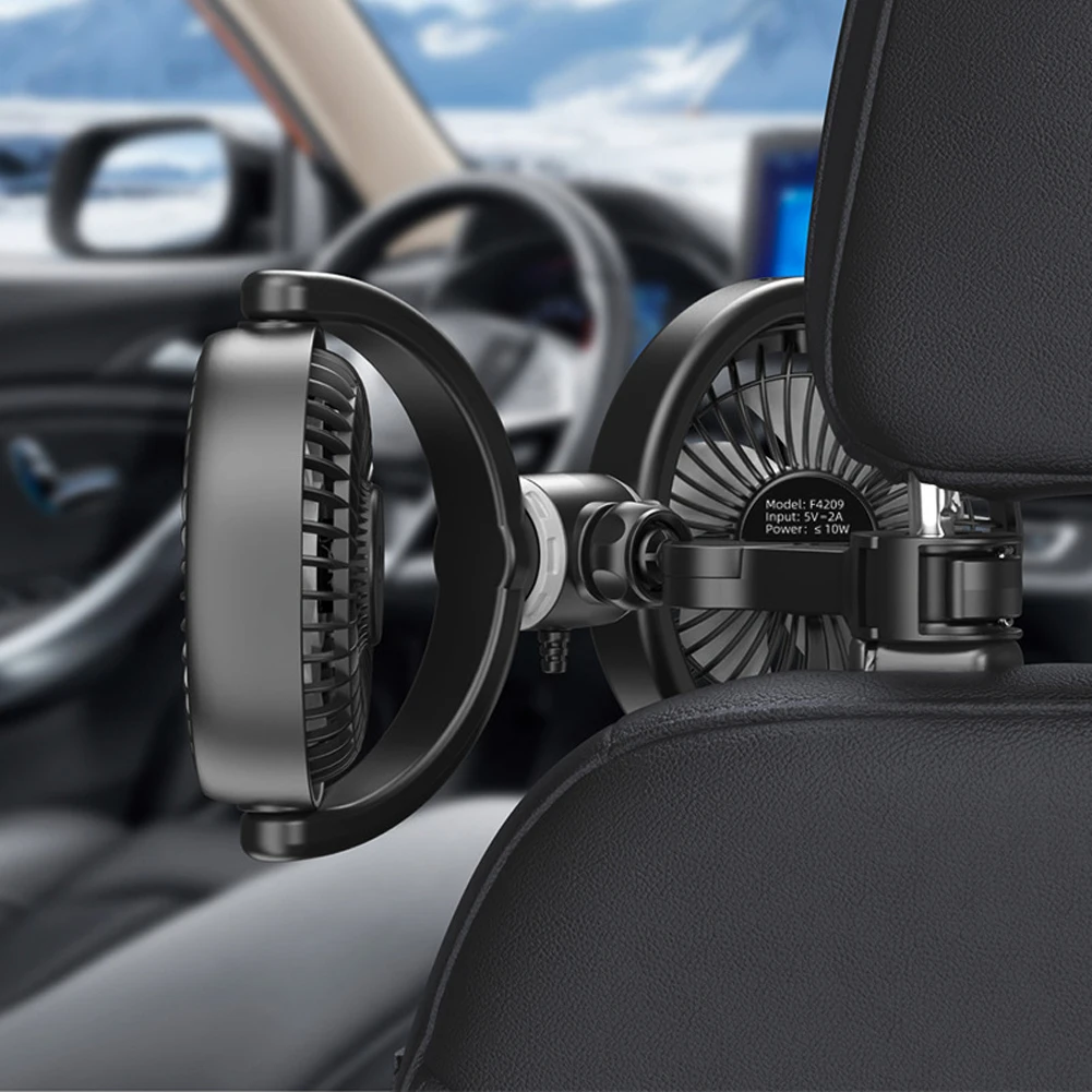 

Двухголовочный вентилятор для охлаждения спинки автомобильного сиденья 360° ° Вращающийся USB-вентилятор для заднего сиденья автомобиля, бесщеточный автомобильный вентилятор для автомобиля и дома