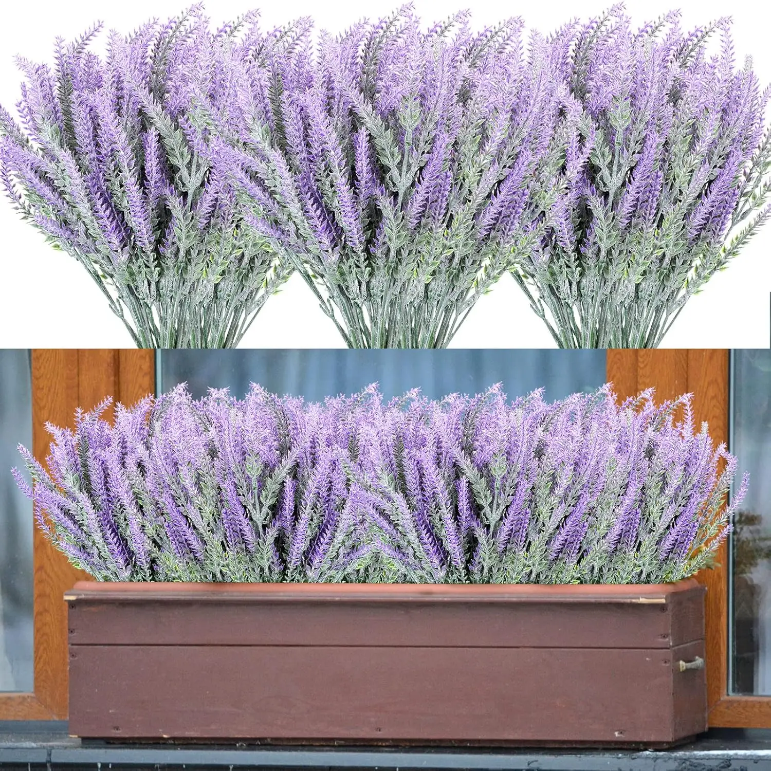 

30 Bundles Artificial Lavender Outdoor UV Resistant Fake Lavender Flowers No Fade Faux Plastic Plants 15 inch Greenery S