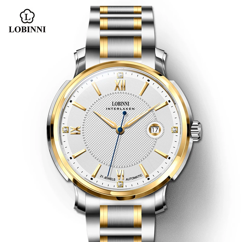 

Lobinni New Men's Automatic Watch Stainless Steel Band Gold Color Waterproof Wristwatch For Man Wrist