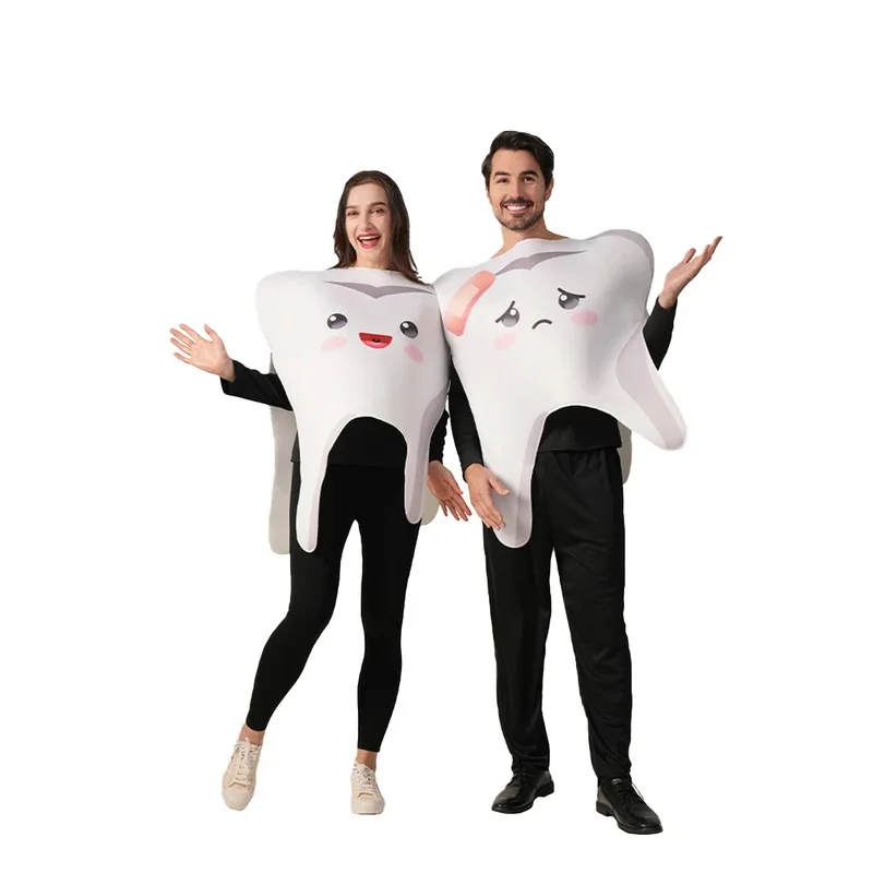 

2-piece Adult Couple Teeth Cosplay Costume, Funny Food Themed Family Education Party Role Playing Costume