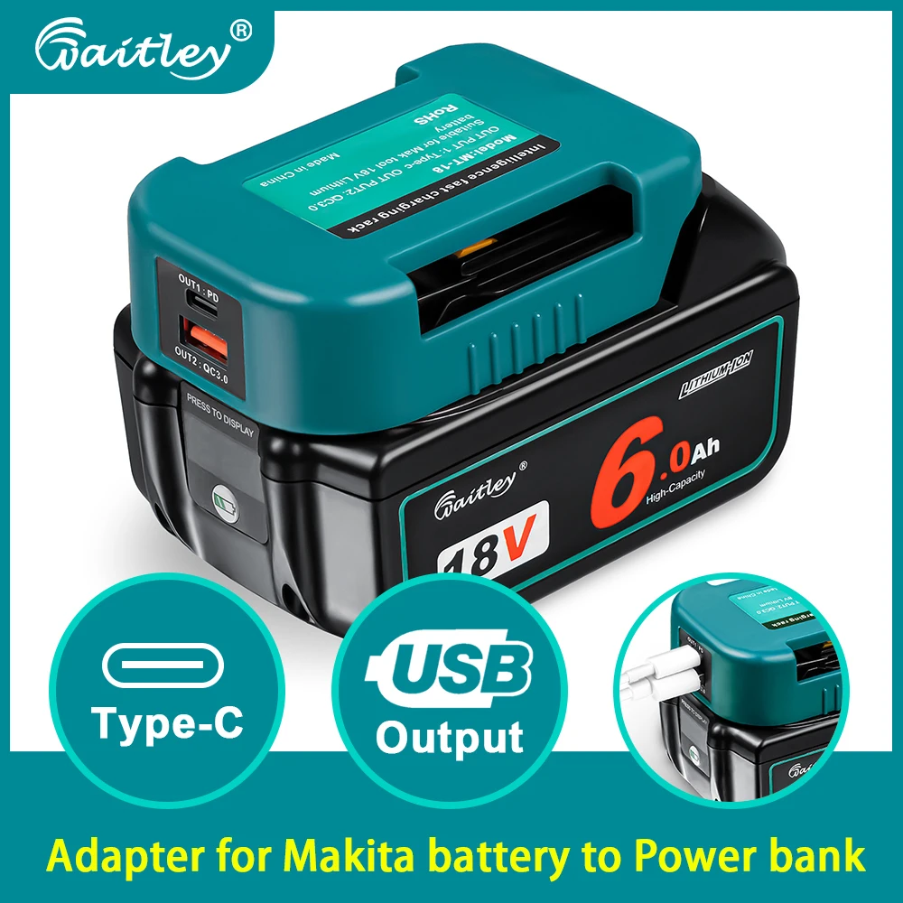 fast charging Adapter for Makita 18V 14V battery BL1860 batteries onvert to power bank with dual output interface Portable rack