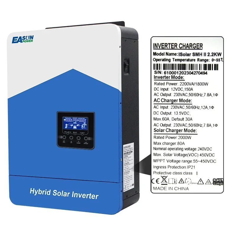 EASUN POWER DC 12V AC 2KW MPPT 80A 24V 3KW PV Input 450VDC 3KVA 3000W Hybrid Solar Inverter