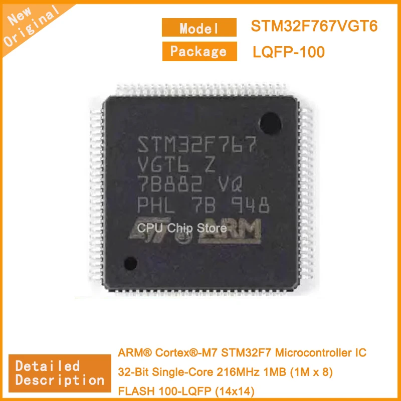 5Pcs/Lot  New Original  STM32F767VGT6 STM32F767 Microcontroller IC 32-Bit Single-Core 216MHz 1MB (1M x 8) FLASH 100-LQFP (14x14)