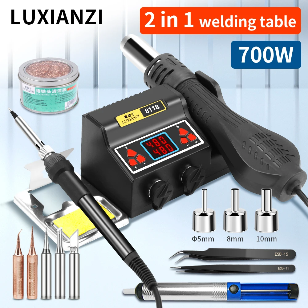 

LUXIANZI 2 IN 1 Hot Air Gun Soldering Station BGA PCB IC Repair Tool LED Digital Display SMD Rework Station Electric Solder Iron