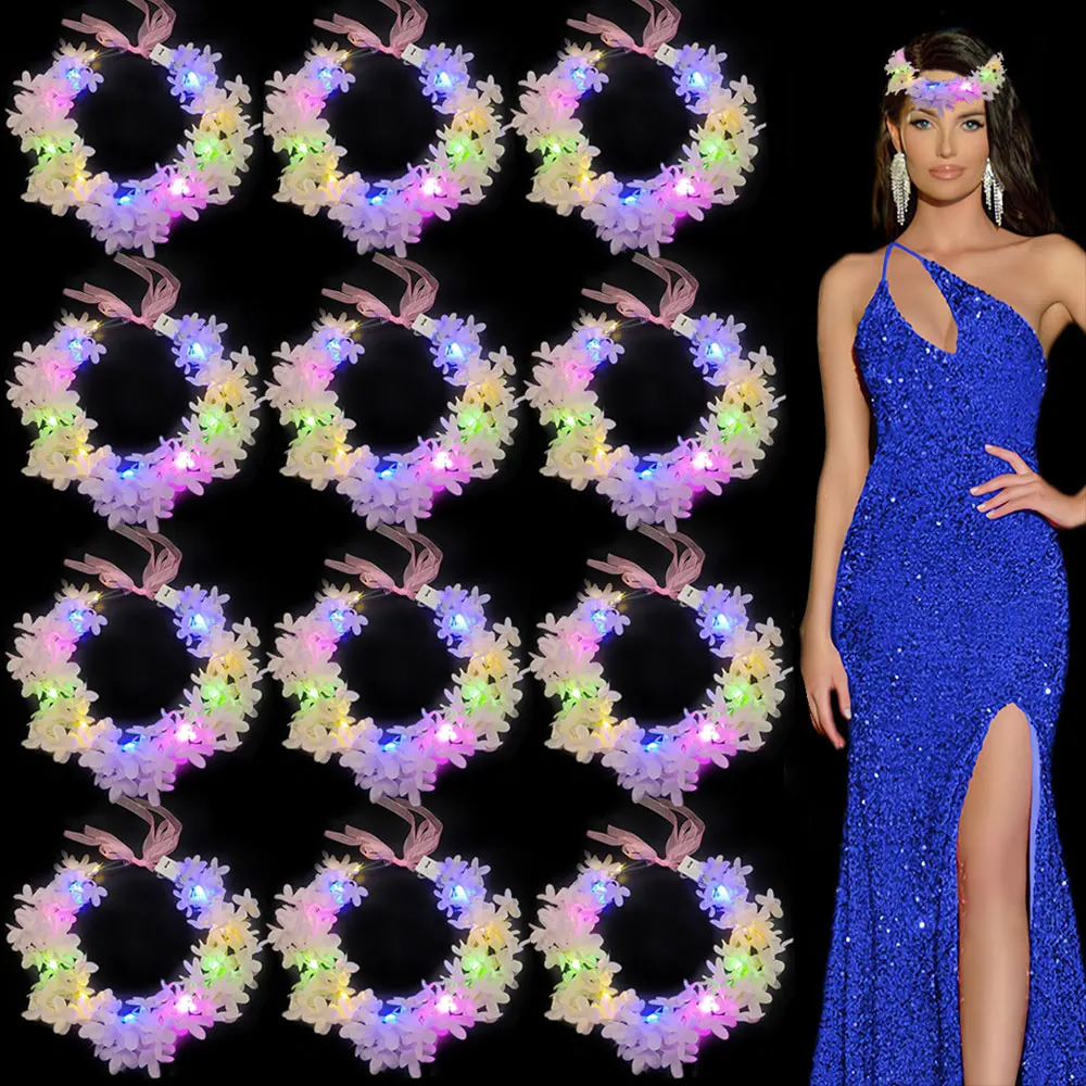 

30 шт. светодиодная повязка на голову с цветочной короной и лесом, светящийся неоновый головной убор для рождественского фестиваля, вечеринки, дня рождения, женский светящийся головной убор