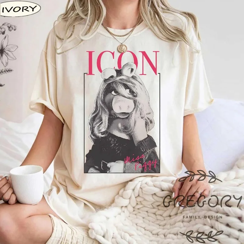 여름 디즈니 인형 돼지 이미지 포스터 여성용 셔츠, 레트로 디즈니 인형 쇼 스포츠웨어, 디즈니 인형 셔츠