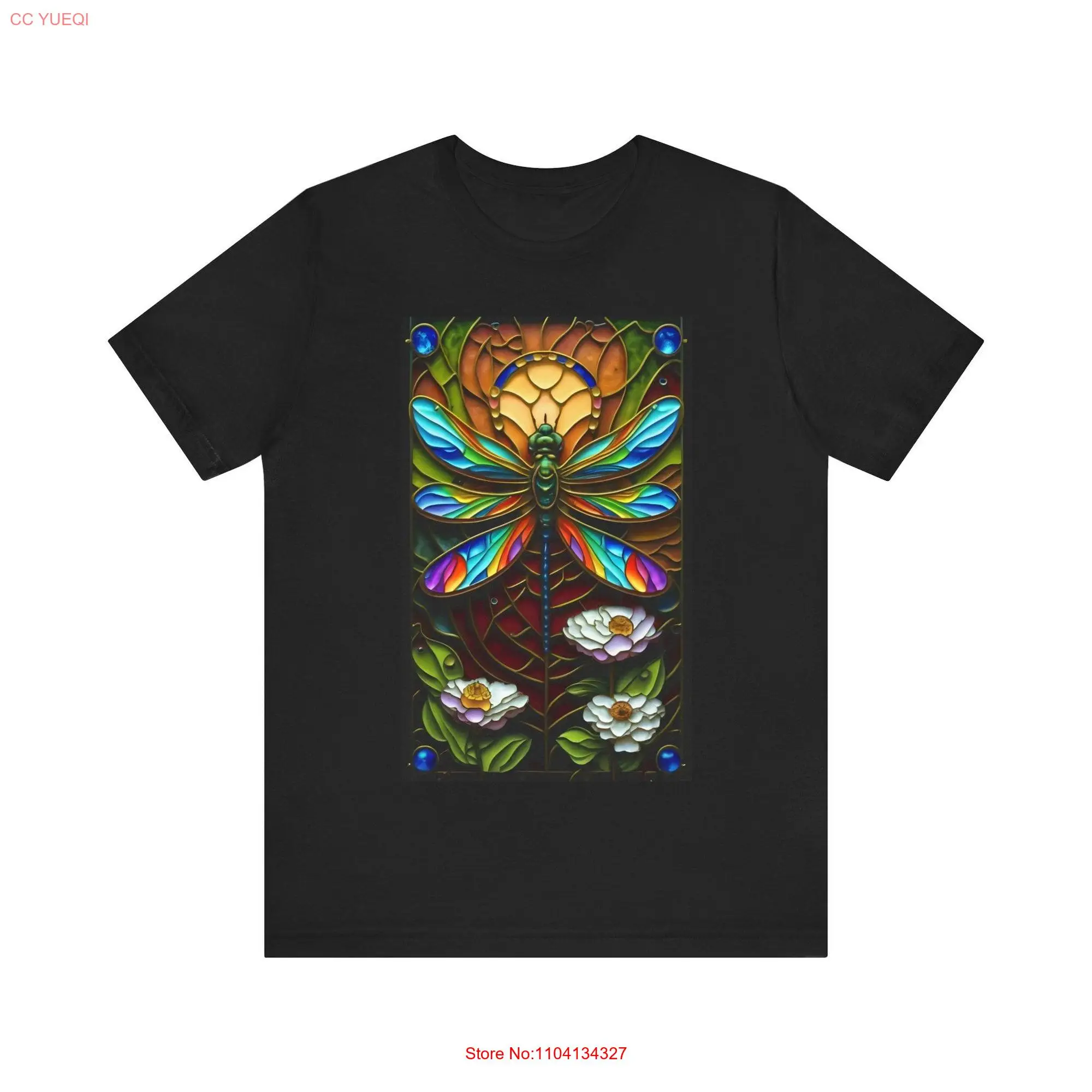 Dragonfly T Shirt Artistic Floral Stained Glass Design Vibrant Nature Inspired Top Colorful Insect Women's