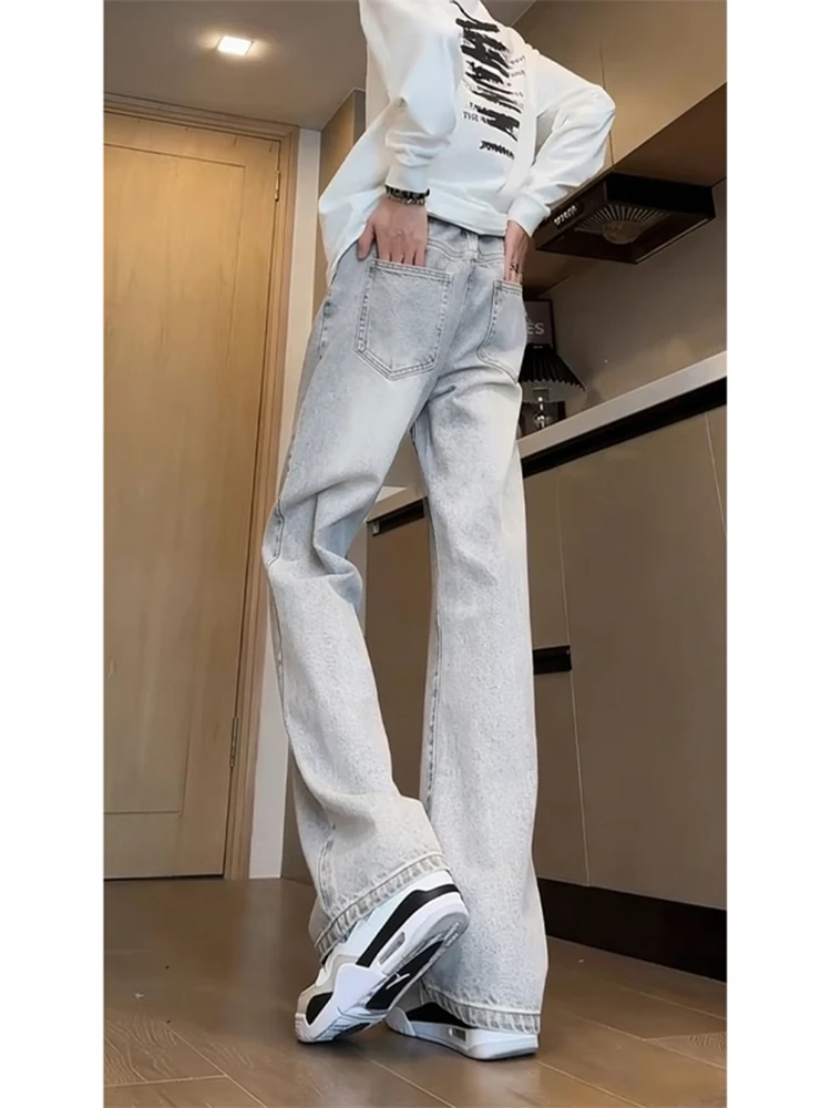 

Men's Straight Leg Jeans Cement Color Versatile Faionable CleanFit Bootcut Pants mid Waist Classic Blue Cotton Polyester Blend