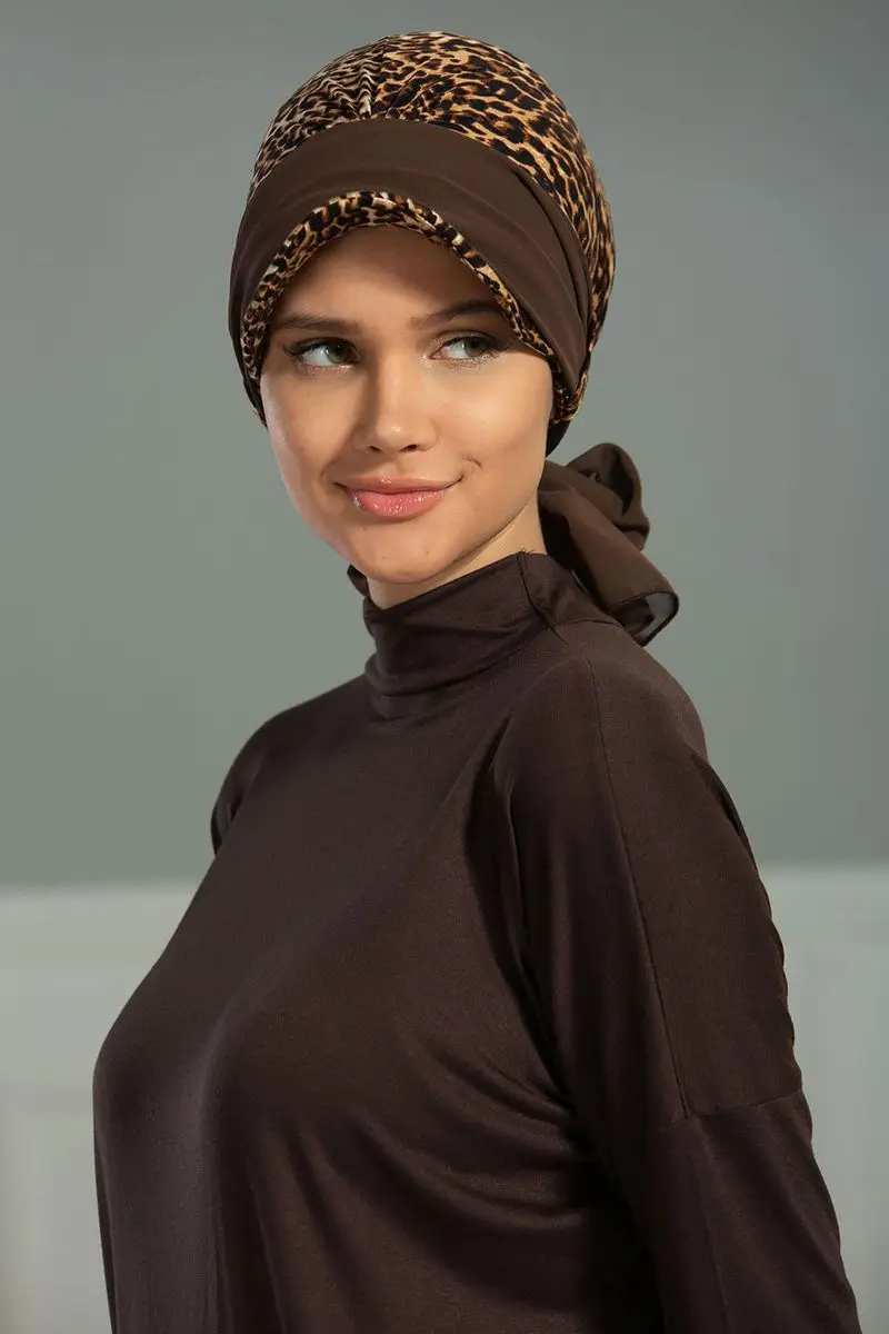 Chiffon Belted Hoed Bone Luipaard Patroon