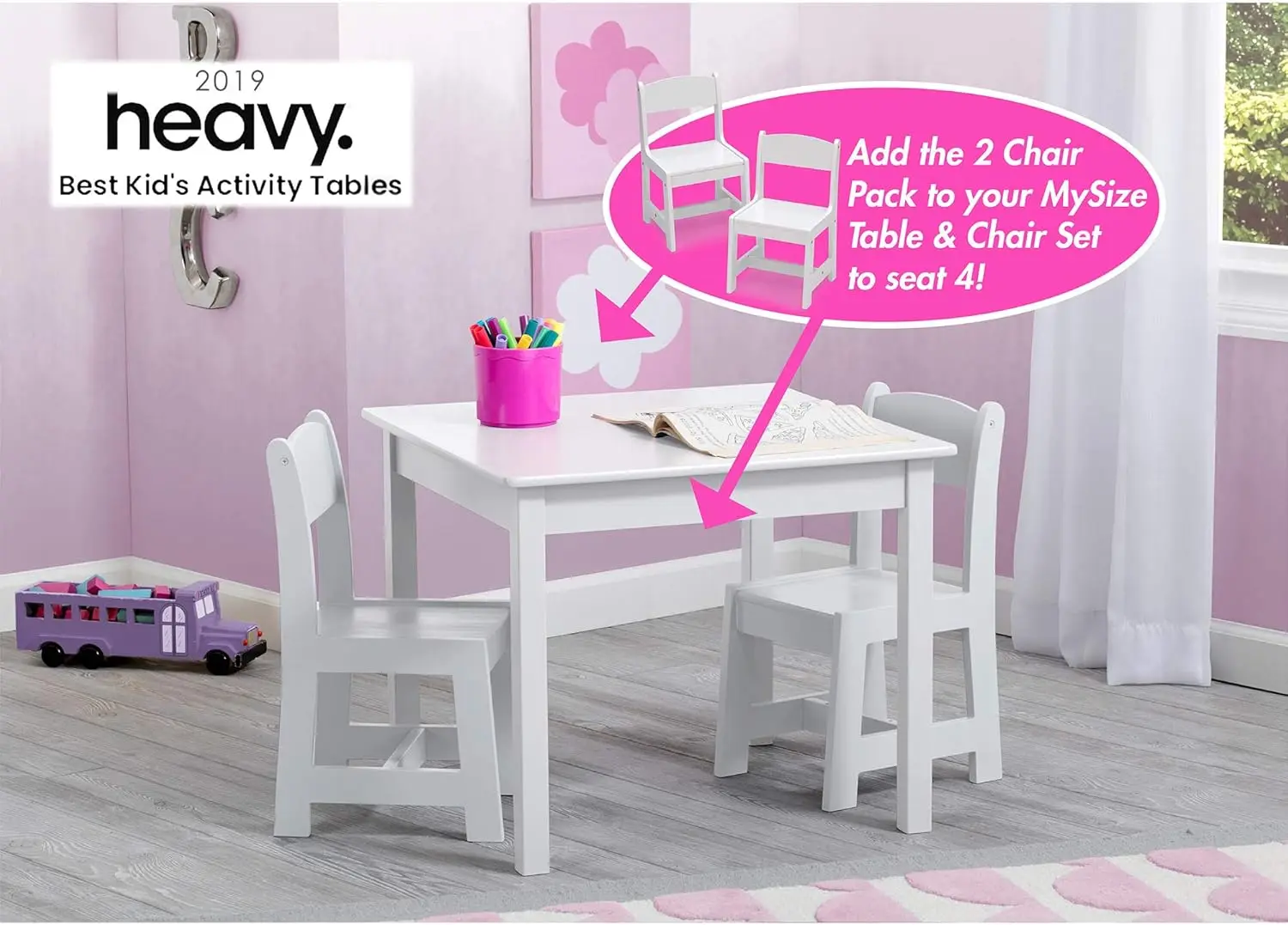 Children MySize Kids Wood Table and Chair Set (2 Chairs Included) - Ideal for Arts & Crafts, Snack Time, & More - Greengua