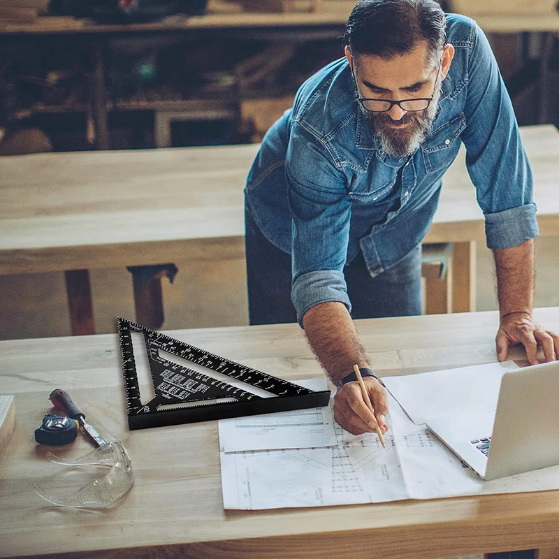 7 بوصة مثلث حاكم سبائك الألومنيوم قياس أدوات النجار متري وإمبراطوري 90 درجة زاوية النجارة قياس مربع