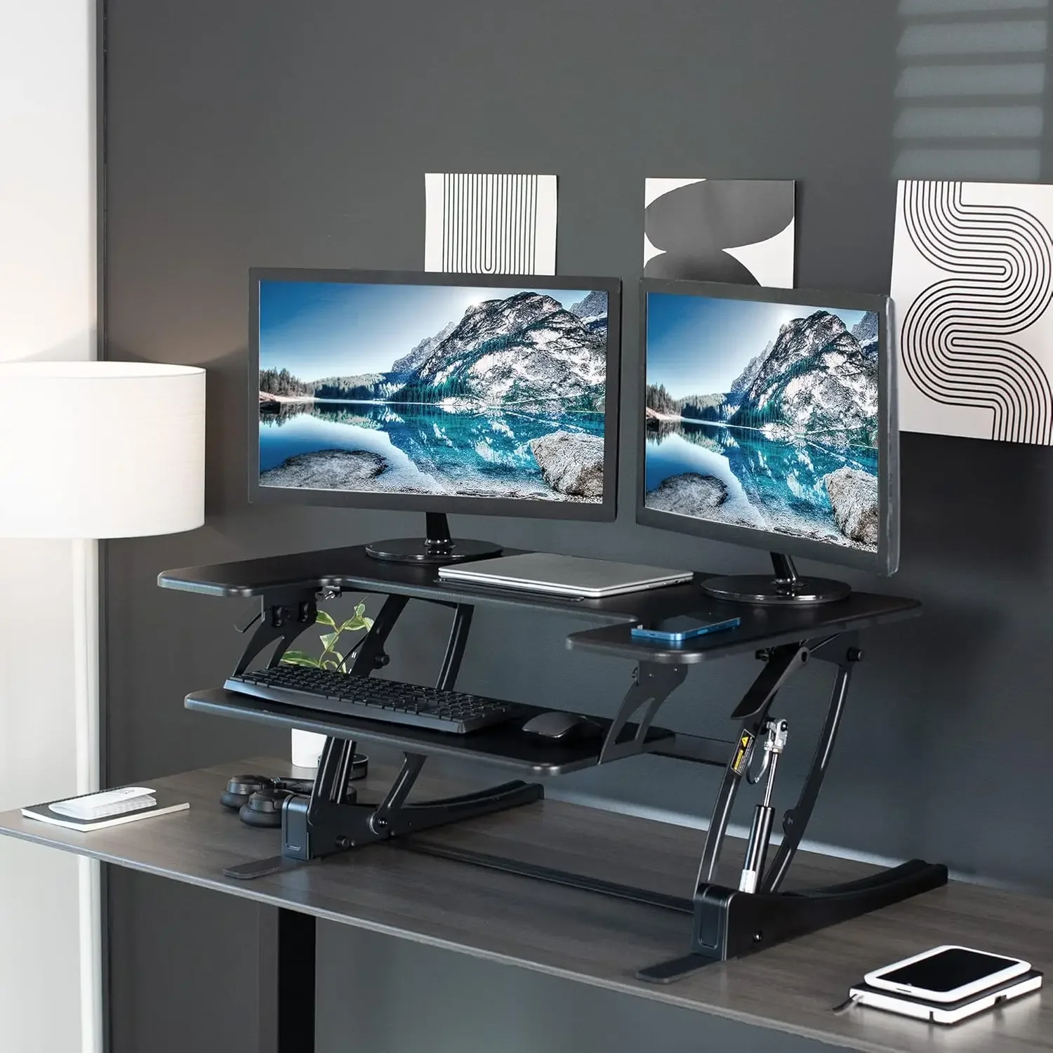 36 inch Height Adjustable Stand Up Desk Converter, V Series, Quick Sit to Stand Tabletop Dual Monitor Riser Workstation