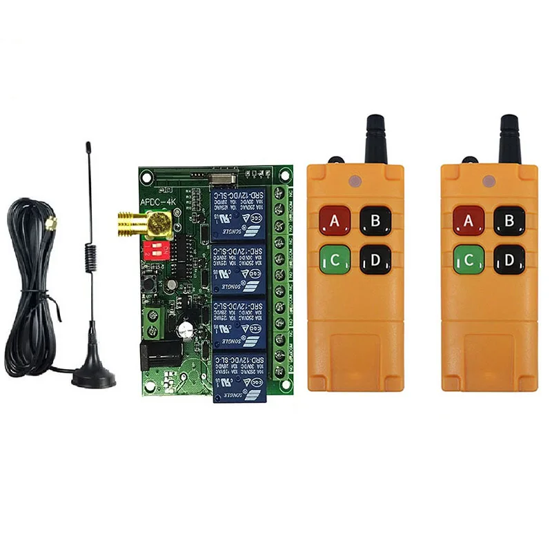 

433MHZ DC12V 24V 4CH RF Wireless Remote Control Switch Radio Receiver With 2000M Long Distance Remote controller Suckers antenna