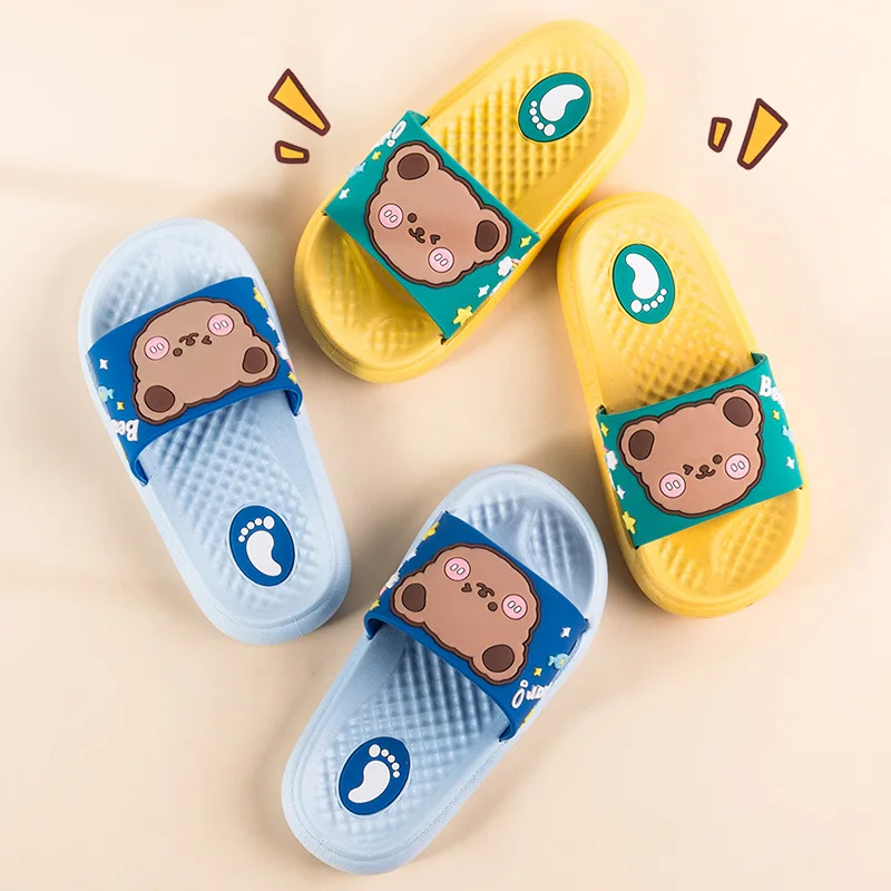 Cartoon Bear Slippers Children Summer Indoor Lovely Bathroom Shower Slipper Household Outdoor Thick Sole Shoes sandálias тапочки