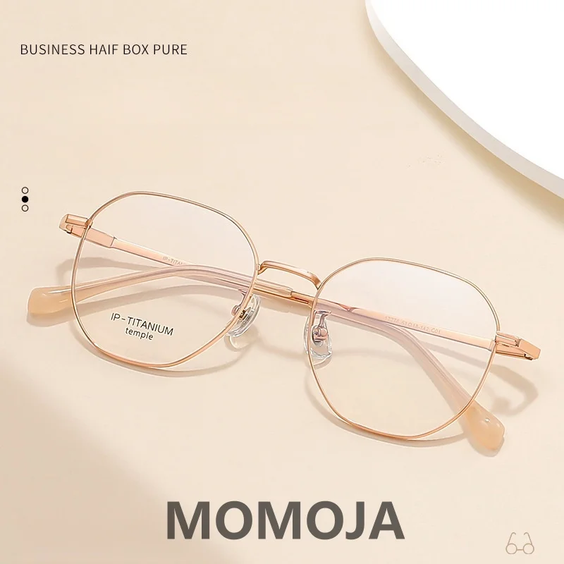 

MOMOJA Ultra Light Retro Fashionable Polygonal Pure Titanium Women's Eyeglass Frame Optical Prescription Glasses For Men 17276