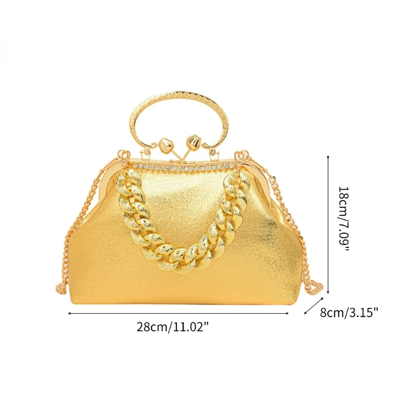 Bolso noche brillante a elegante bolso mano con cadena gruesa, sobre para fiesta, bolso mano para mujer,