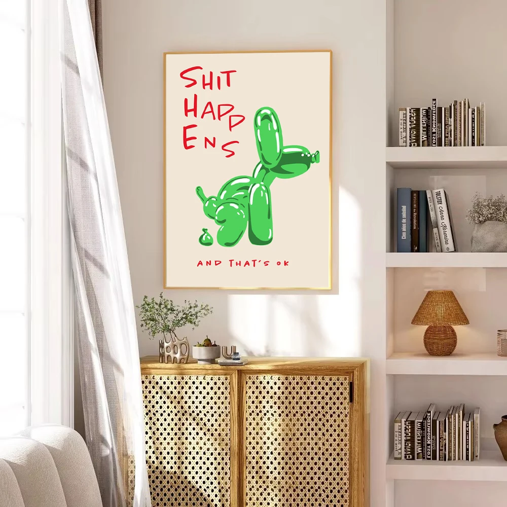 Modern Pink Balloon Dog Wall Art Canvas Painting Shit Happens And