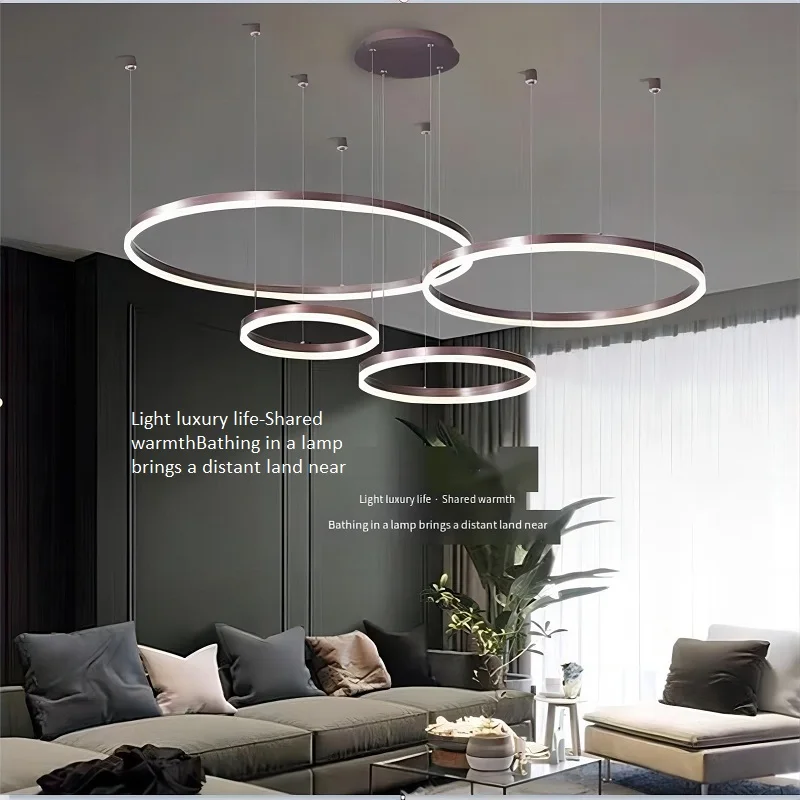 4 Rings Living Room Main Pendant Lamp Luxury Villa Living room Duplex Circular Rings Chandelier Simple  Dining room LED Ligh