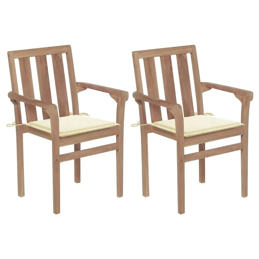

Warm Wood Garden Chair Set of 2 with Cream Cushions Outdoor Furniture Comfortable Seating