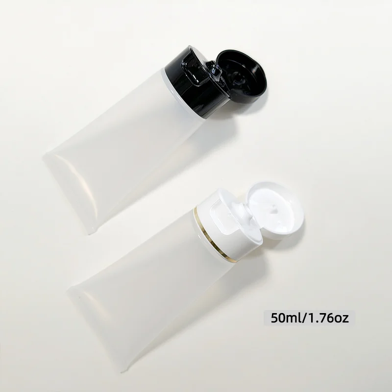 50 قطعة 50 مللي أنابيب ضغط شفافة قابلة لإعادة الملء للكريم اليدوي للغسول مجهزة بغطاء قلاب أسود/شفة قلابة ذات حواف ذهبية بيضاء #3