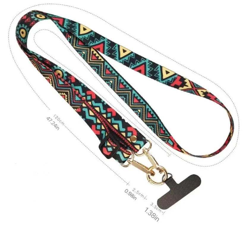 Universal Phone Clip Antilost Retro Pattern Strap Crossbody Long Strap Adjustment Length Hanging Neck Strap Mobile Phone Lanyard