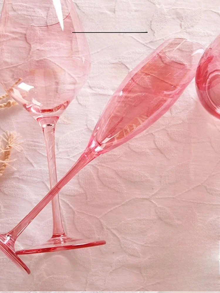 

Pink Glass Wine Cup High Footed Slanted Mouth Red Wine Cup Personality Design Sense Cup Vietnamese Restaurant Supplies