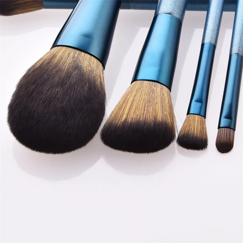 Ensemble de pinceaux de maquillage professionnels pour Blush, 14 pièces, Kit d'outils de Gouache bleu saphir blanc or