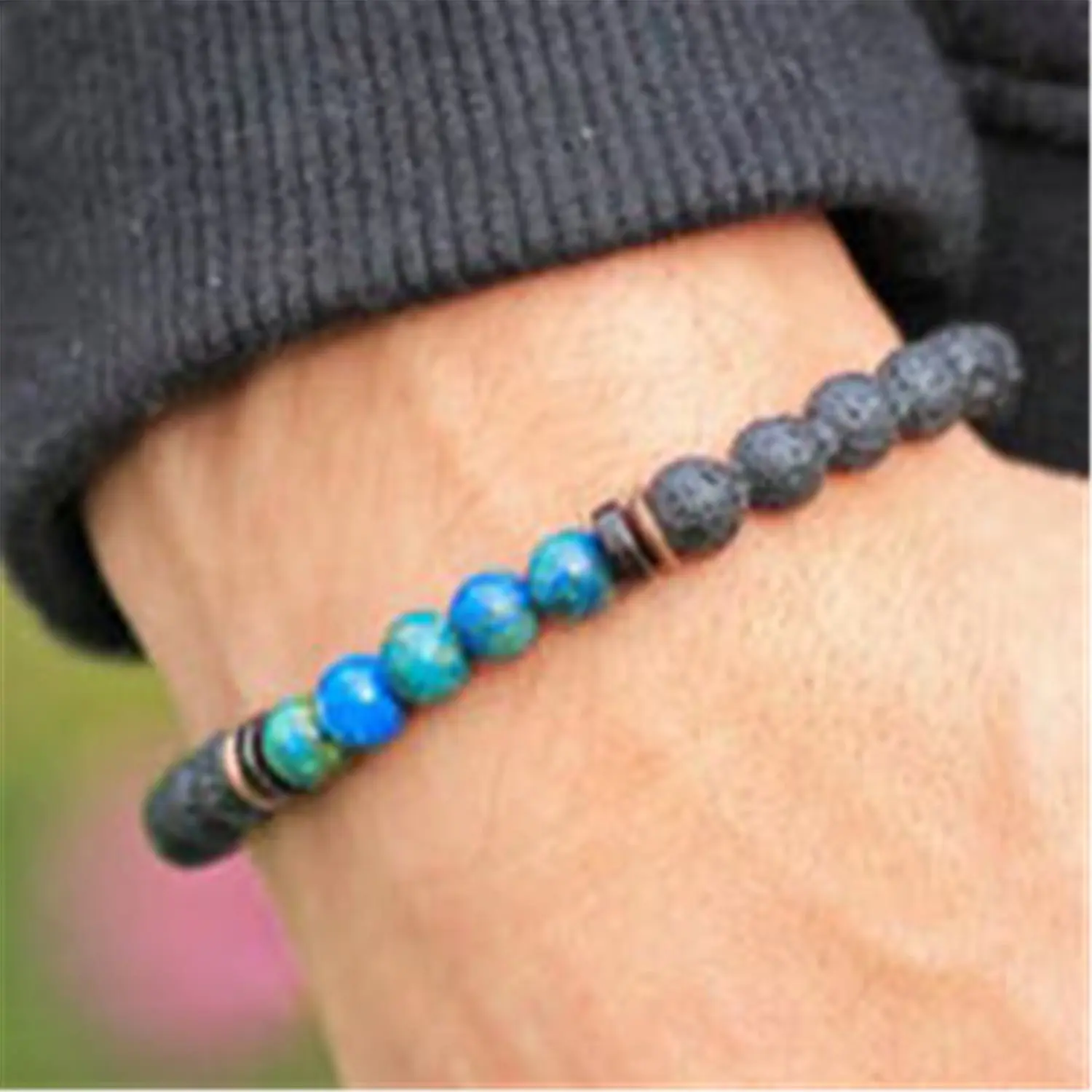 6mm Lava Stone Mala Bracelet Gemstone 7.5inch Bohemian Bangle Teens Trendy Eco-Friendly Gift Unisex Men