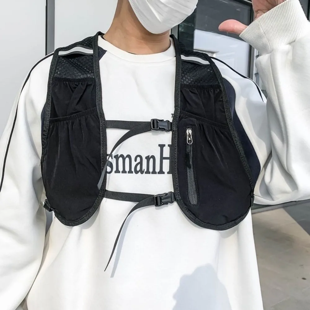 mit reflektierenden Streifen, Laufweste, leicht, atmungsaktiv, Laufwasserflasche, Aufbewahrungsweste mit Handytasche aus Nylon