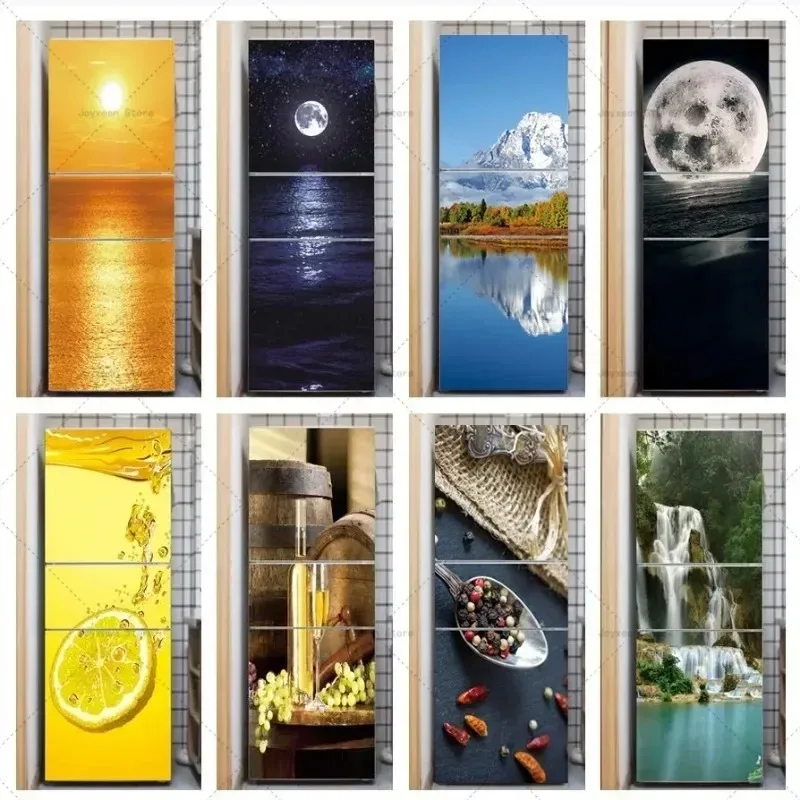 

Scenic Mountain Lake & Waterfall Fridge Stickers Peel and Stick Appliance Decals for Living Room Wardrobe Renovation