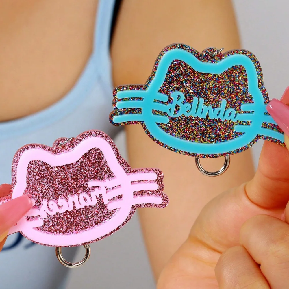 2025 أزياء لطيف الاكريليك القط القط للتخصيص اسم آخر نسخ طبقة مزدوجة قلادة شخصية هدية