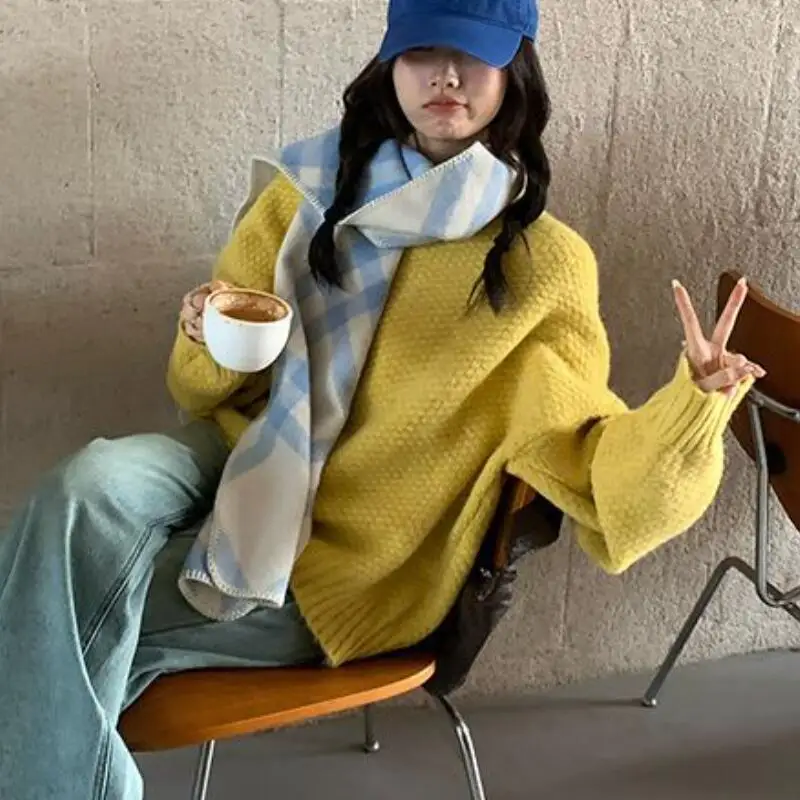 

Женский свитер в корейском стиле с круглым вырезом, вязаный, для весны и осени, мягкий, уютный, свободный, из хлопка