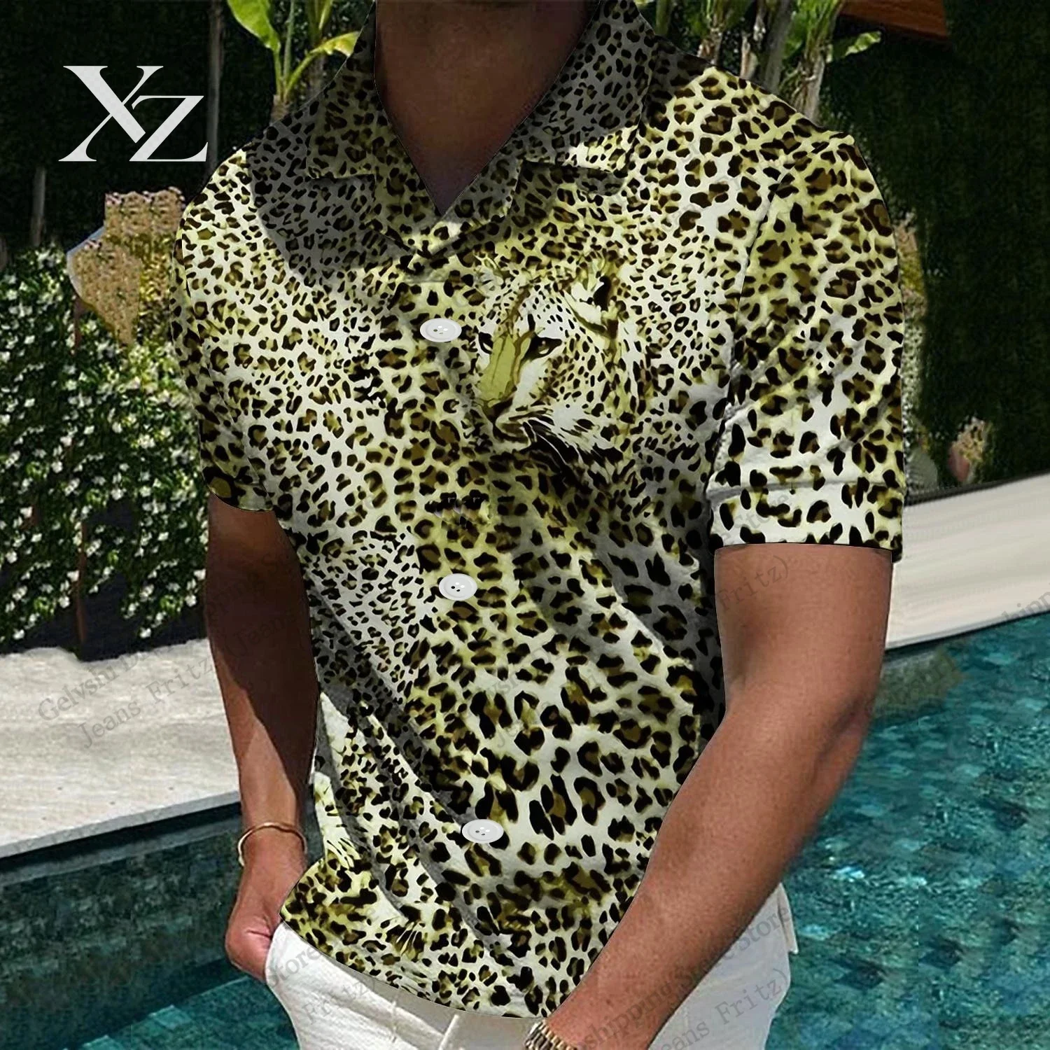 Animal Leopard Panther 3D Print Hawaiian Shirt Men Fashion Single-breasted Short Sleeve Shirt Social Blouse Men Clothes Camisas