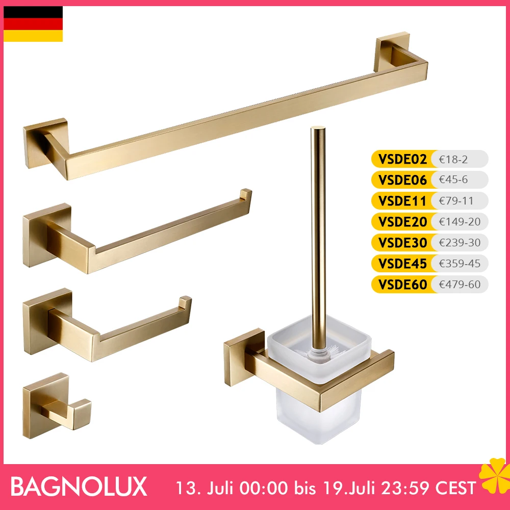 BrushedGoldBathroomAccessoriesSetToiletBrushHolderToiletPaperHolderTowelBarRailRackHangerHookSoapDishHardware