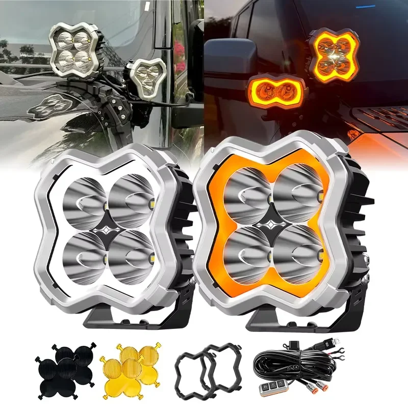 5 Inch Cowl Mount Ditch Lights,17600LM 152W LED Pod Light White DRL Amber Chasing 4X4 Off‑Road Auxiliary Lamp for Tacoma