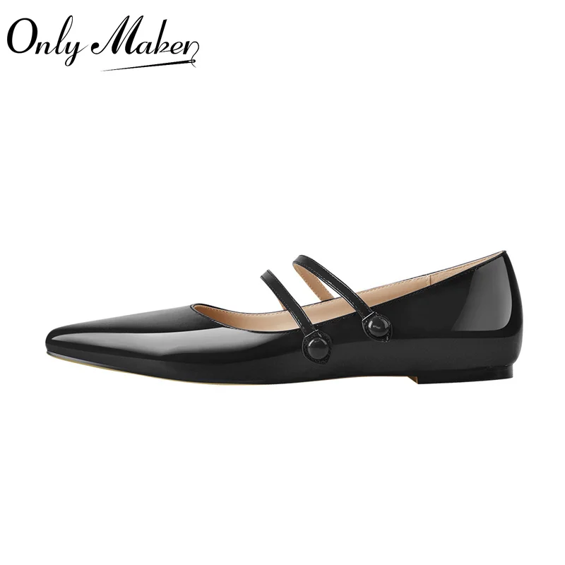 Onlymake Pointed Toe Women Mary Jane Double Strap Retro Elegant Big Size  Daily Flats Pumps