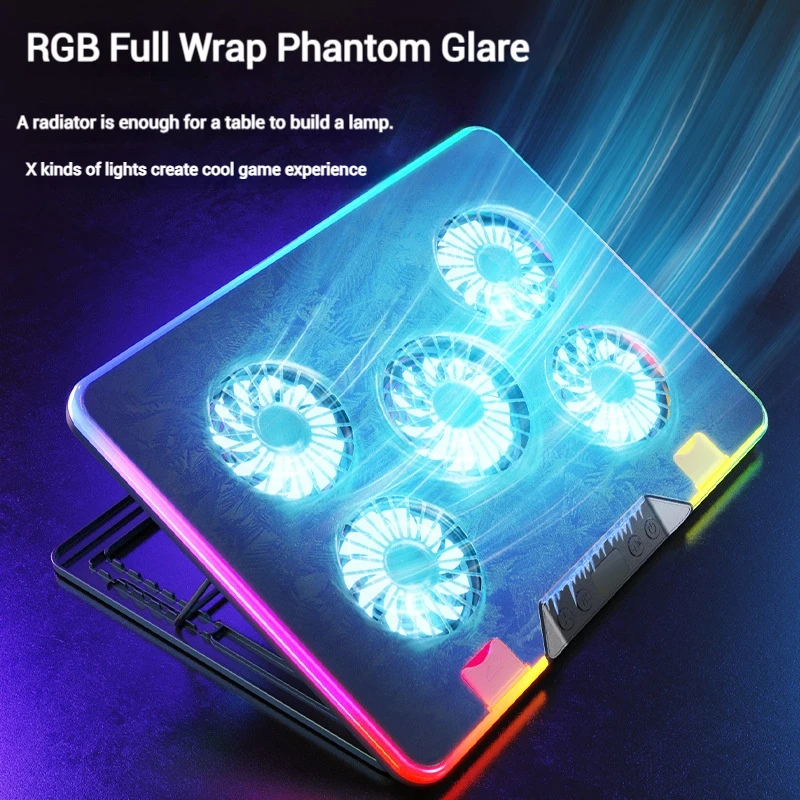 Gaming Laptop Cooling Pad RGB Laptop Cooling Stand 5 Fan Notebook Cooler Stand Adjustable Notebook Stand 11-17 inch