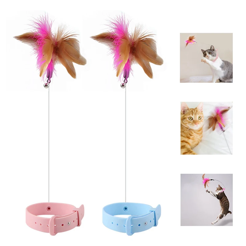 Interactief kattenspeelgoed Grappige Feather Teaser Stick met bel Huisdieren Kraag Kitten Spelen Teaser Wand Trainingsspeelgoed voor kattenbenodigdheden