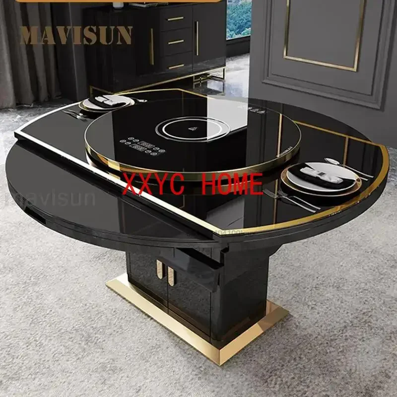 Light Luxury Unfolded Rectangle Dining Room Tables With Induction Cooker And Large Storage Space Kitchen Table For 6-8 People