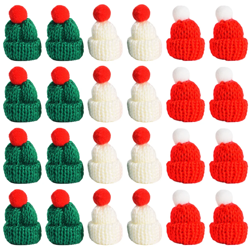 24 Pcs Woolen Beanie Christmas Craft Mini Ornaments Accessories DIY Hat Claus Hats For Silly Nativity Tiny Aldult