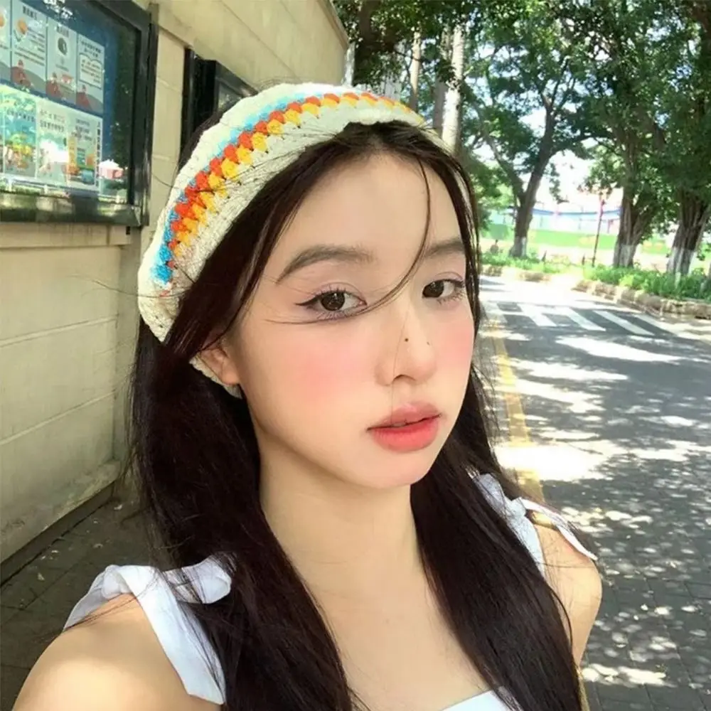 

Cute Ethnic Style Triangular Headscarf Dopamine Colorful Woven Headbands Knitted Sweet Hair Bands for Women Girls