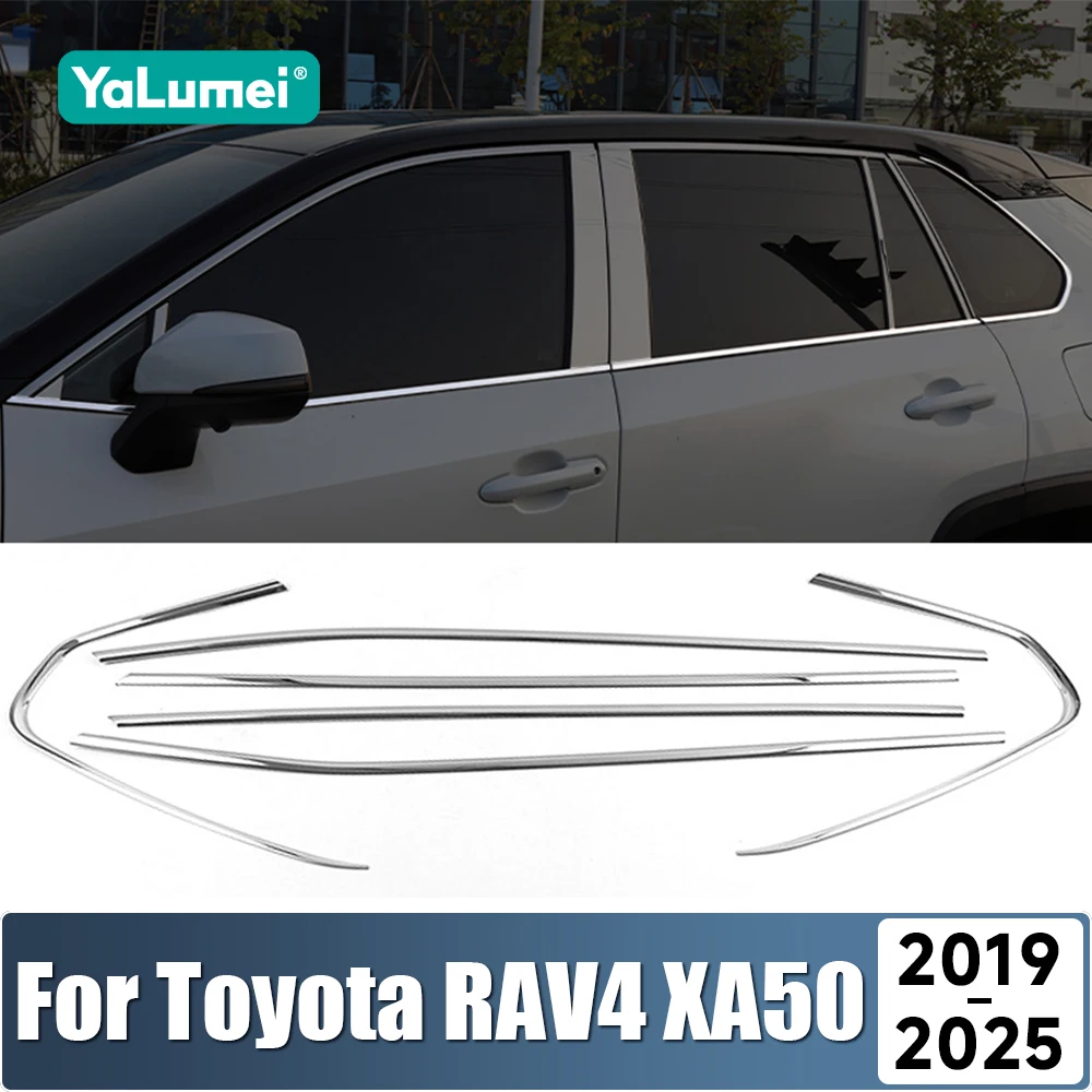 

For Toyota RAV4 XA50 2019 2020 2021 2022 2023 2024 2025 Hybrid Stainless Car Window Frame Trim Strip Stickers Accessories
