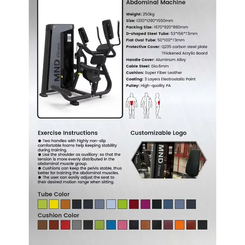 Commercial Abdominal Trainer FH19 High Strength, with Pin Load Selection, High Quality Steel Fitness Equipment