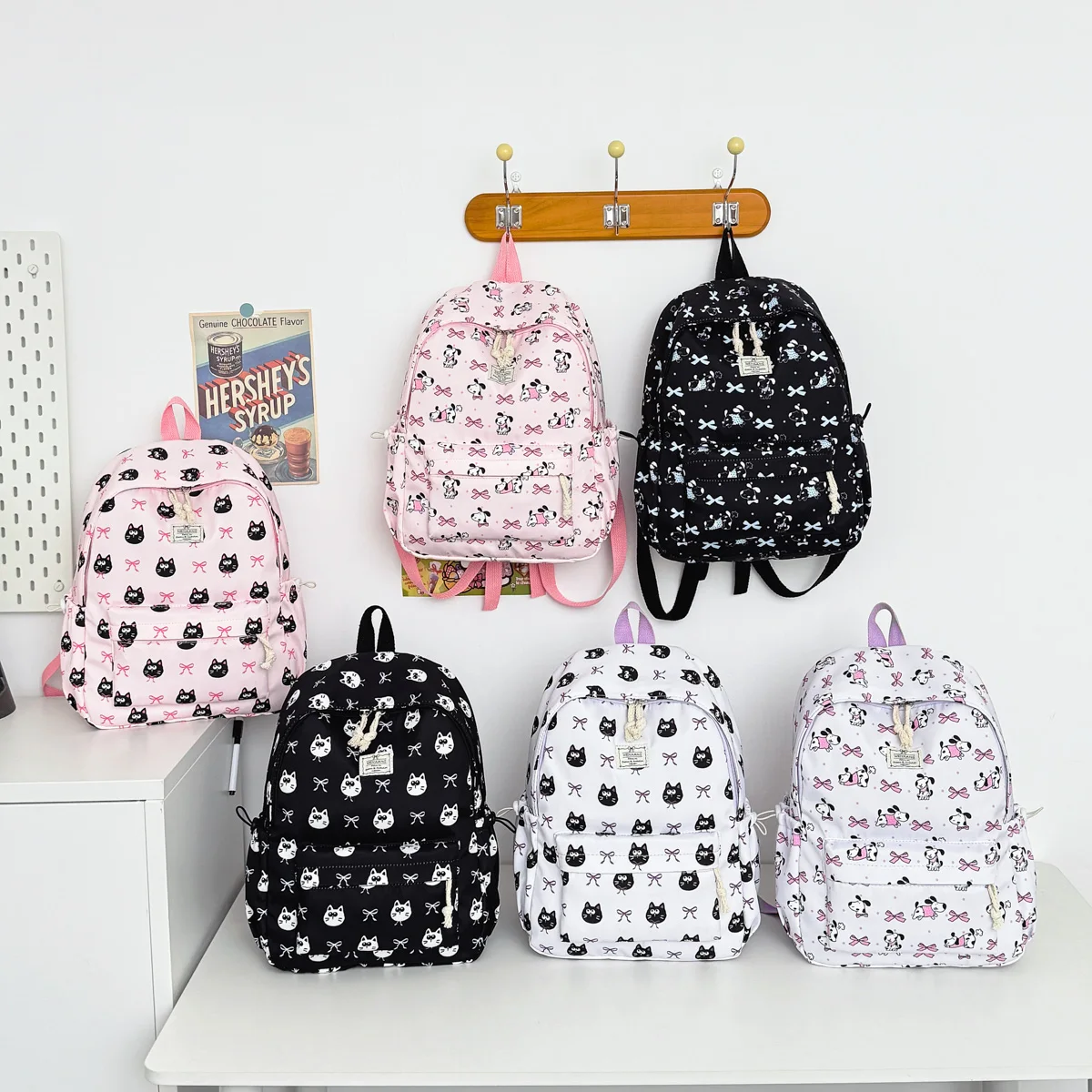 Sweet Cool Cartoon Animal Pattern Girl Backpack Lightweight Nylon Large Capacity Multifunctional Student Backpack Campus Outdoor